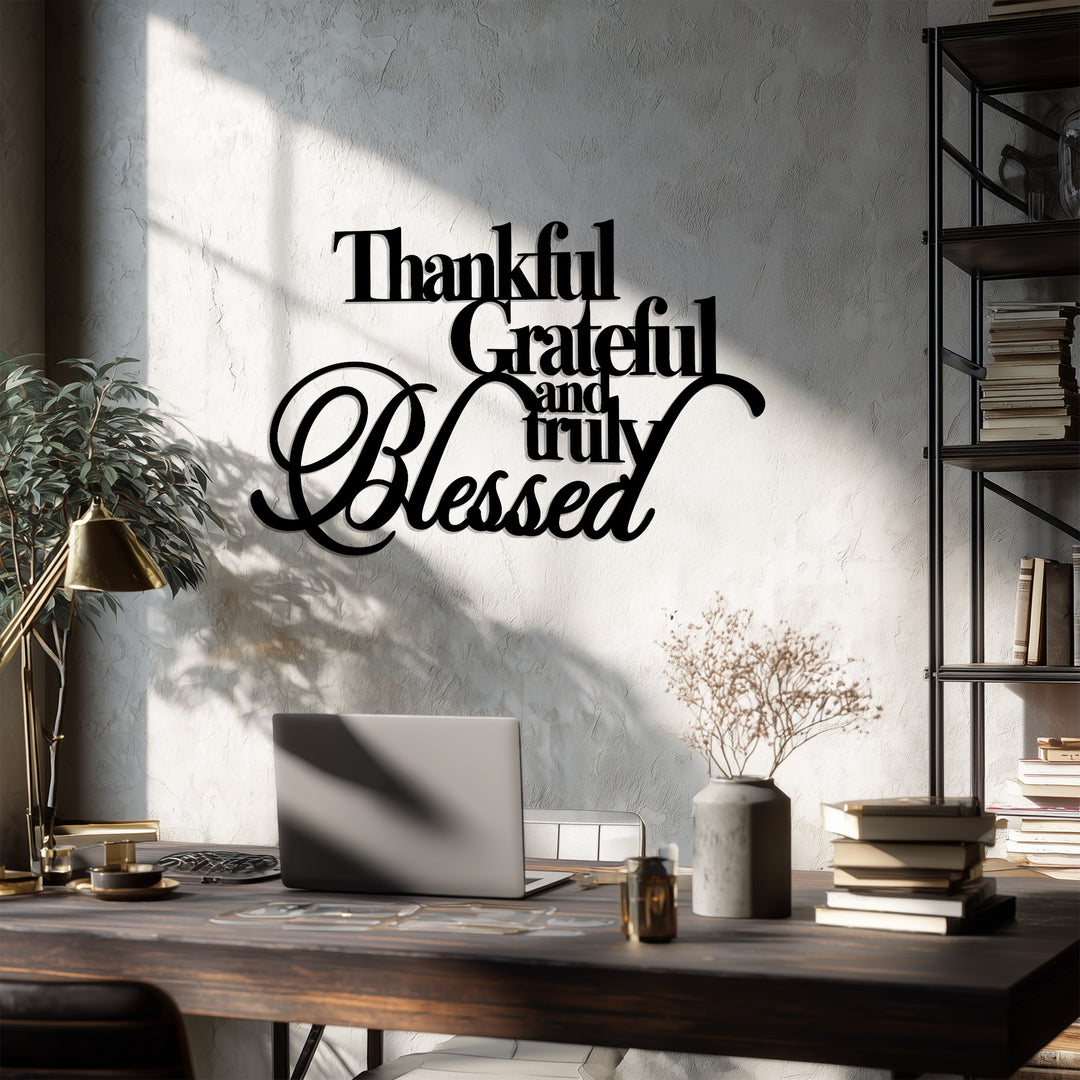 Thankful Grateful Blessed Metal Wall Art – Inspirational Home Decor