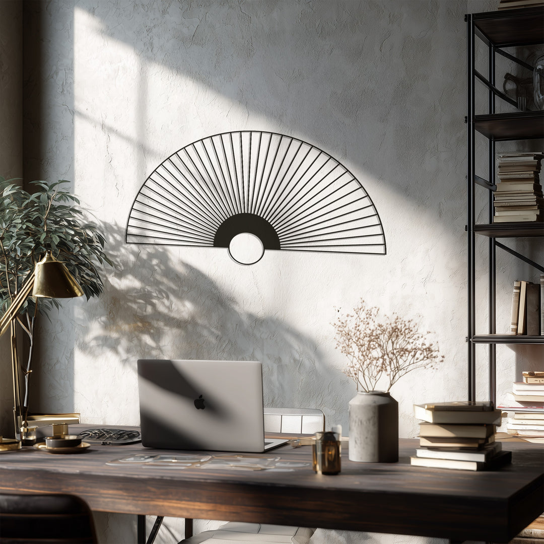 Rising Sun Fan Metal Wall Art – Minimalist Japanese-Inspired Décor