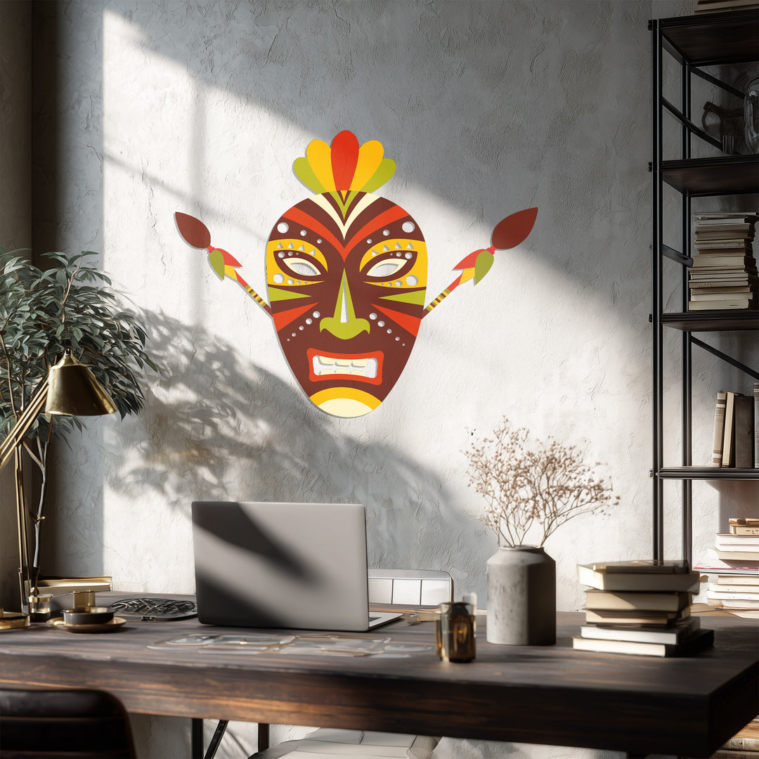 African Tribal Mask Metal Wall Art – Bold Ethnic Wall Decor