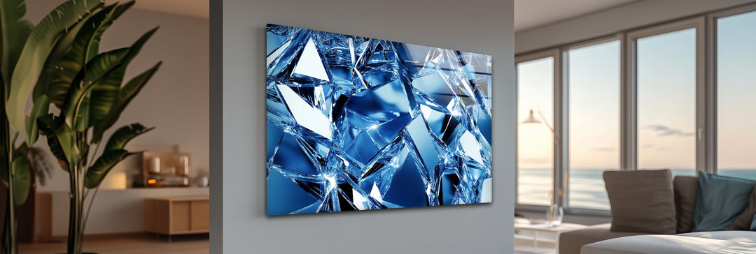Crystal Shatter Blue – Abstract Faceted Ice Glass Wall Art