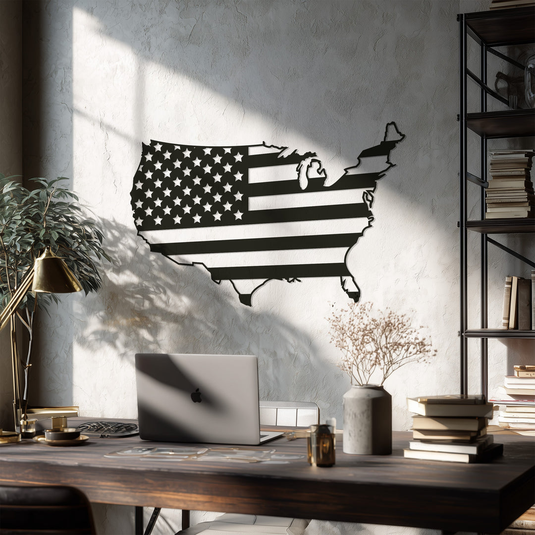USA Map Metal Wall Art – American Flag Design