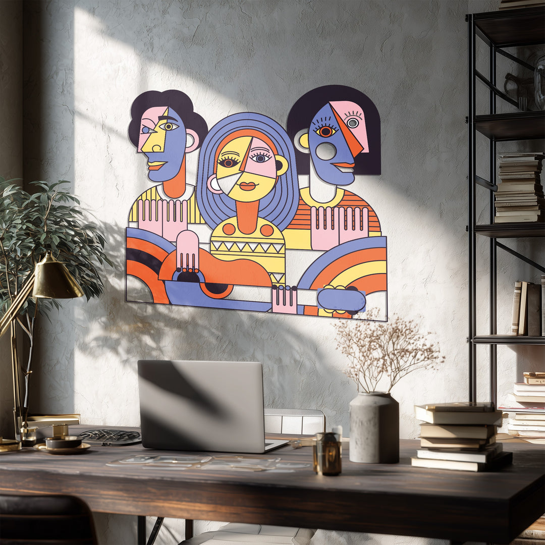 Melodic Harmony – Abstract Musician Trio Cubist Metal Wall Art