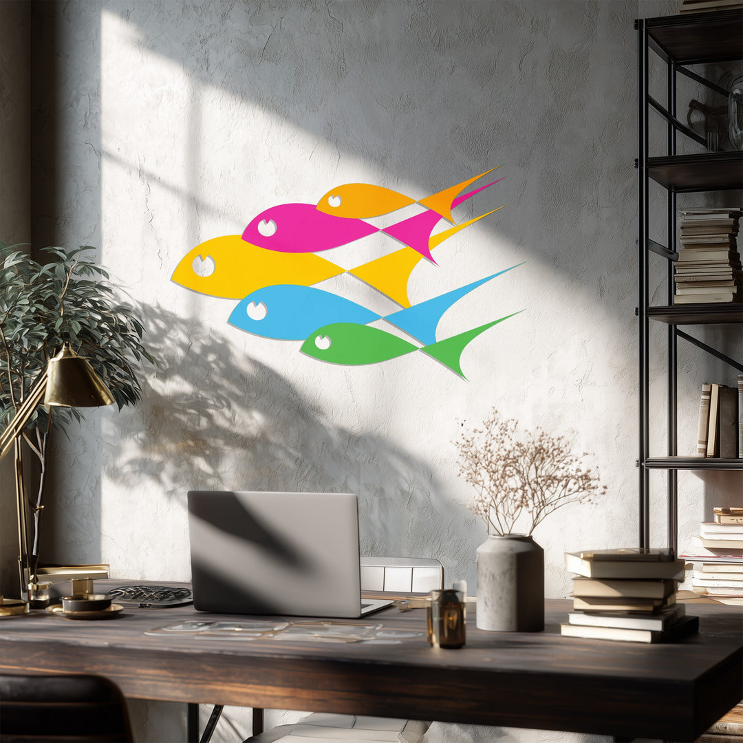 Color Splash Harmony – Modern Abstract Fish Metal Wall Art
