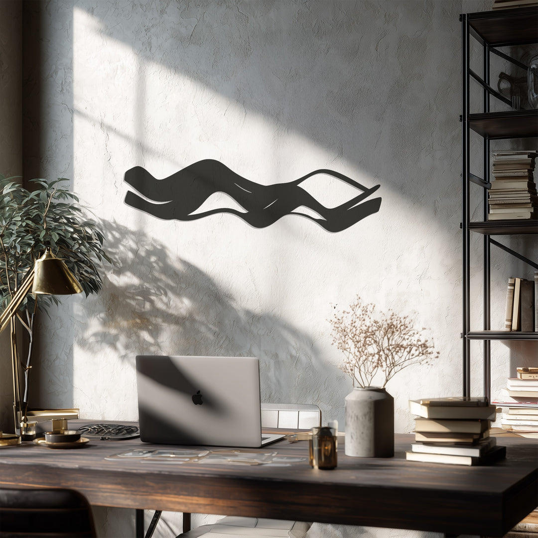 Abstract Waves Metal Wall Art – Modern Minimalist Black Wall Decor