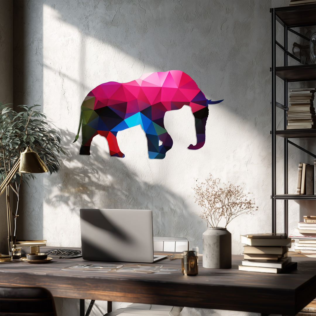 Colorful Elephant Metal Wall Art – Modern Geometric Animal Home Decor