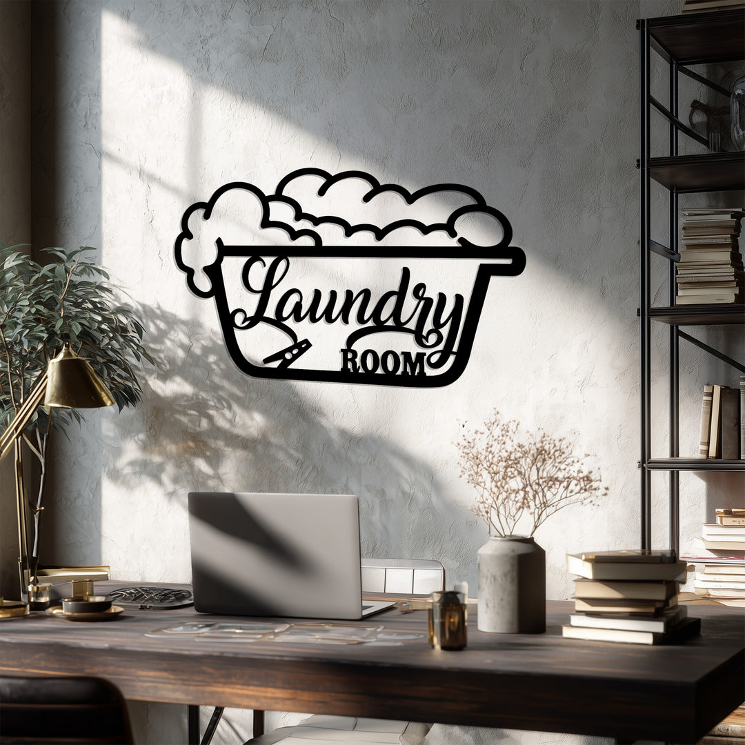 Laundry Room Metal Wall Art with UV Print – Vintage Wash Tub Design