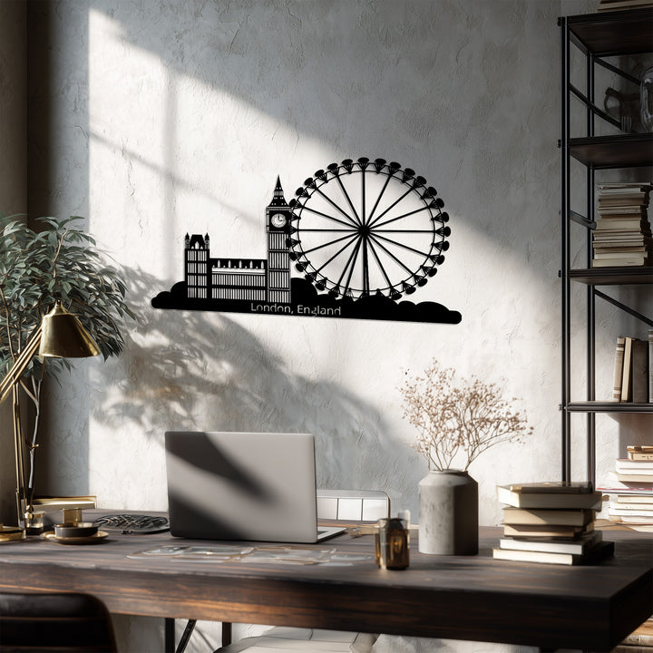 Travel inspired London skyline metal wall art