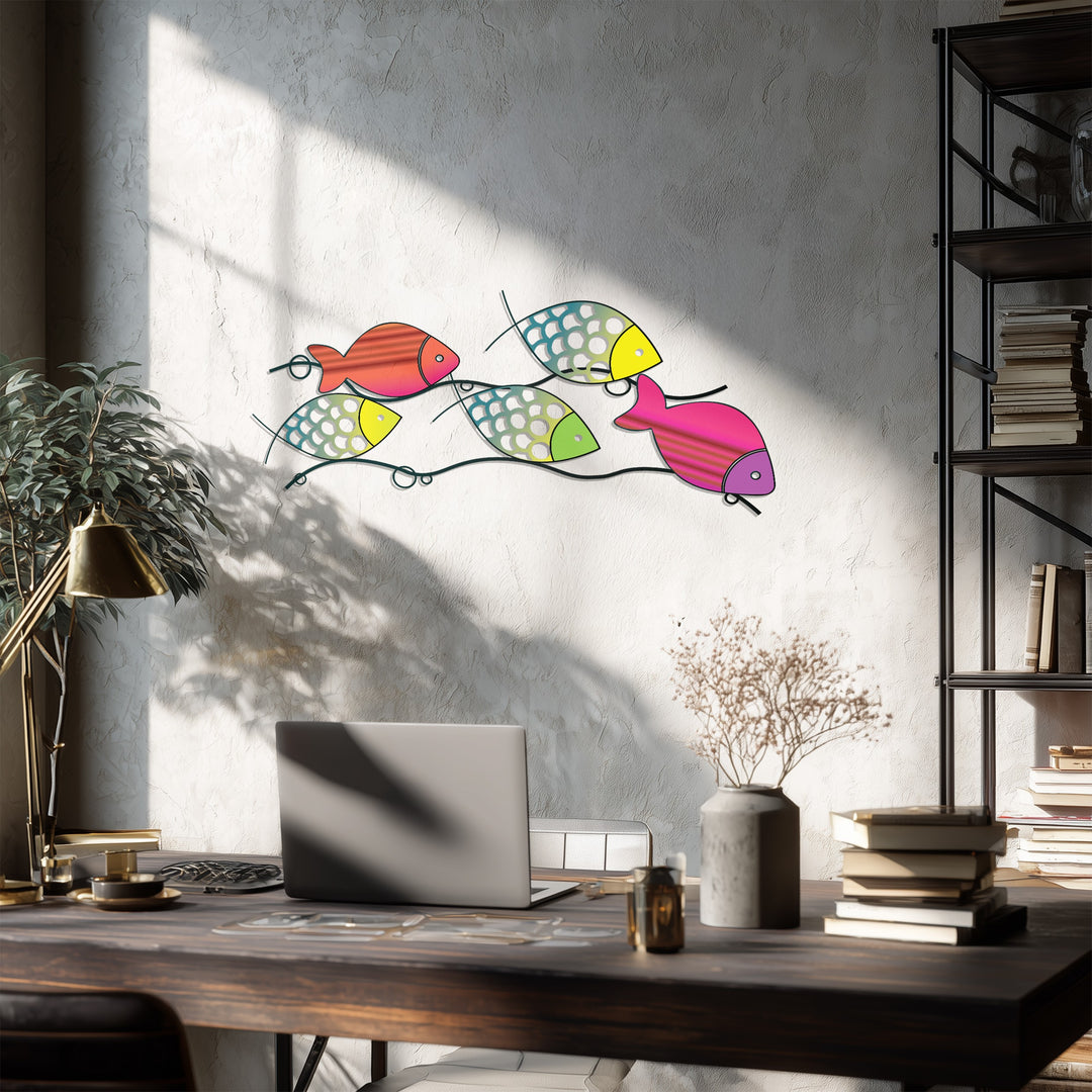 Colorful Fish Metal Wall Art – Modern Ocean-Inspired Abstract Design