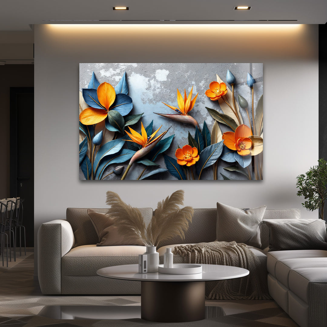 Tropical Bloom Harmony – Artistic Floral Sculpture Glass Wall Art