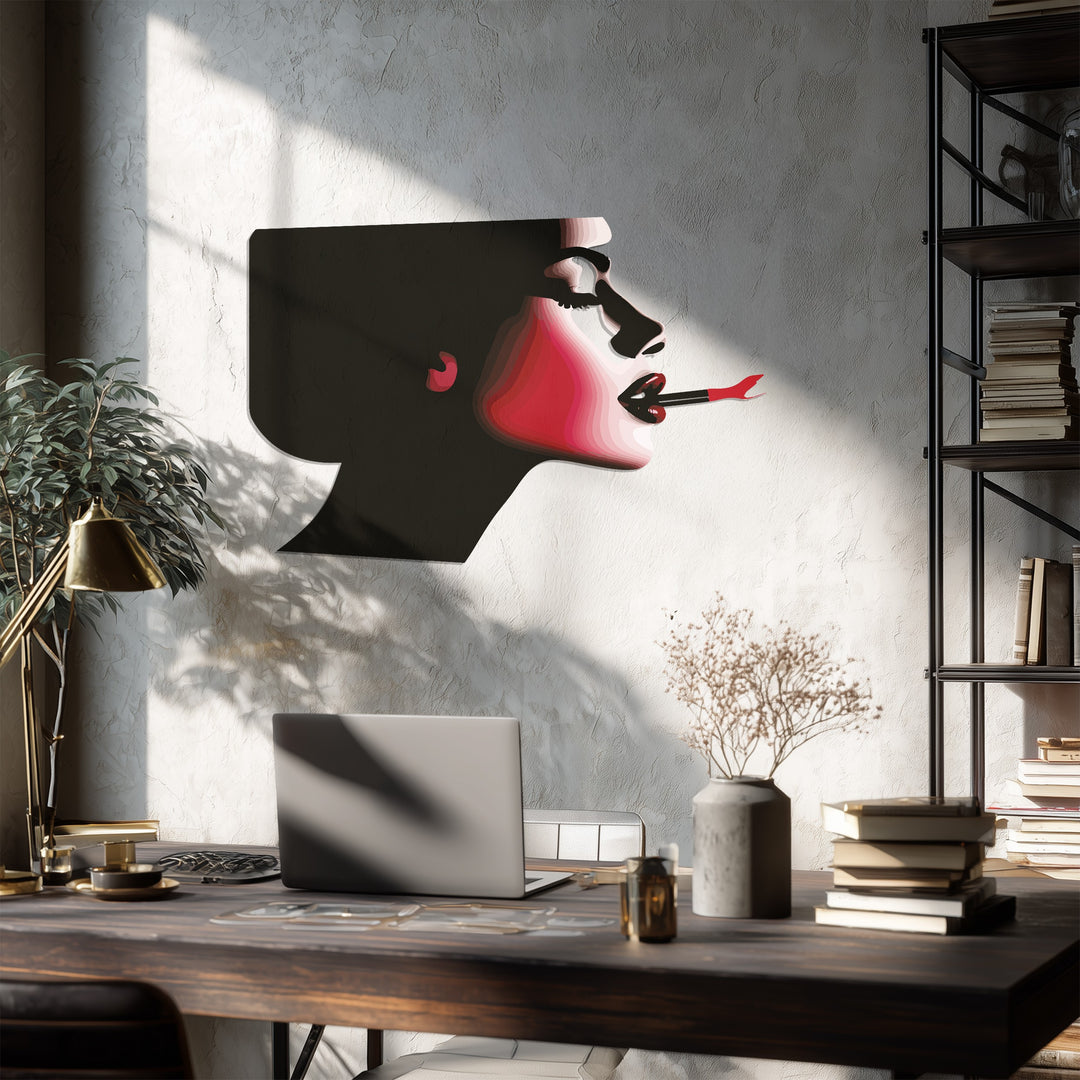 Scarlet Smoke – Bold Woman Silhouette Metal Wall Art