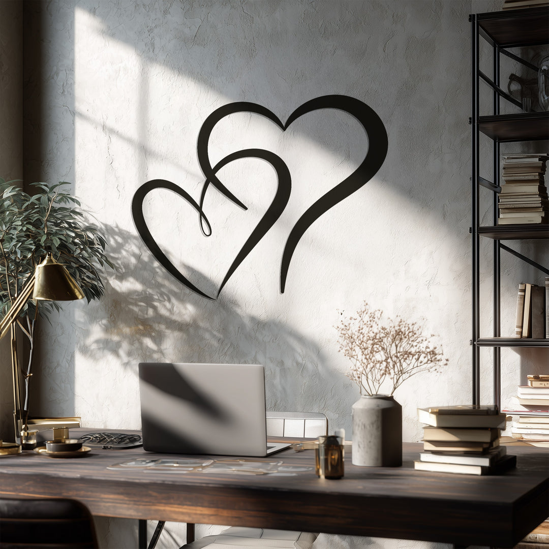 Intertwined Double Hearts – Romantic Metal Wall Art