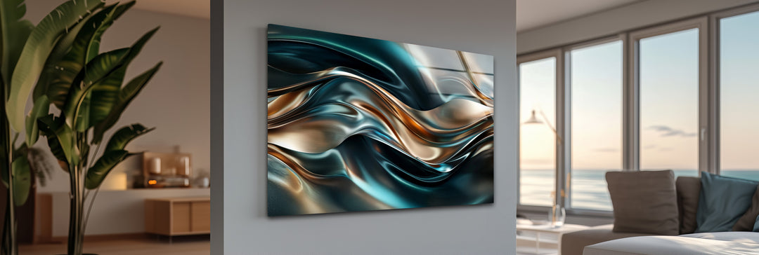 Ocean Bronze Serpentine – Abstract Metallic Wave Glass Wall Art