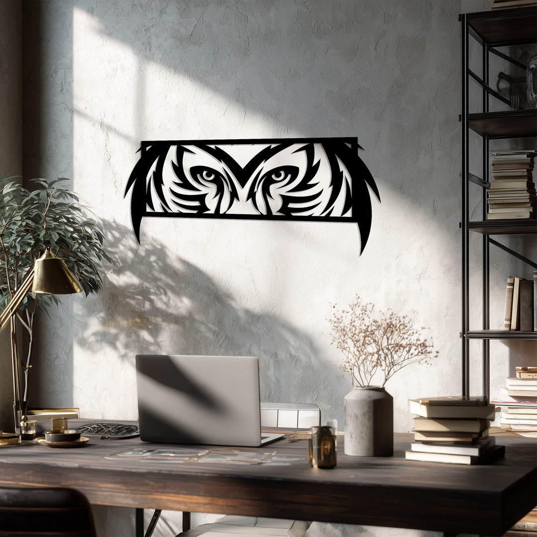 Mystic Owl Eyes Metal Wall Art – Modern Wildlife Decor