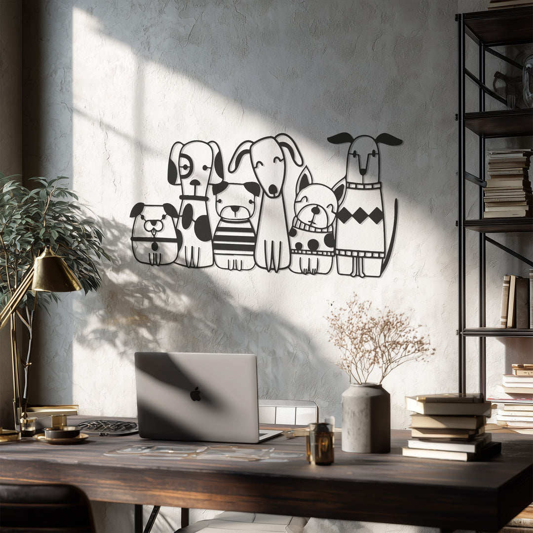 Playful Dogs Metal Wall Art – Puppy Silhouette Design