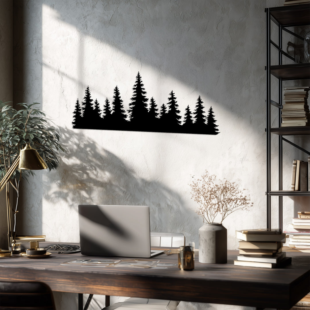 Pine Forest Silhouette – Rustic Nature Metal Wall Art