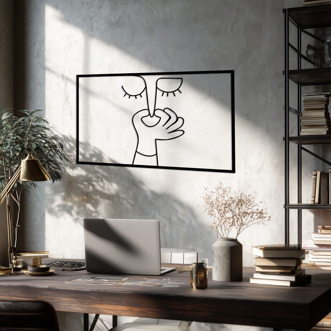 Abstract Silence Face – Modern Red Metal Wall Art