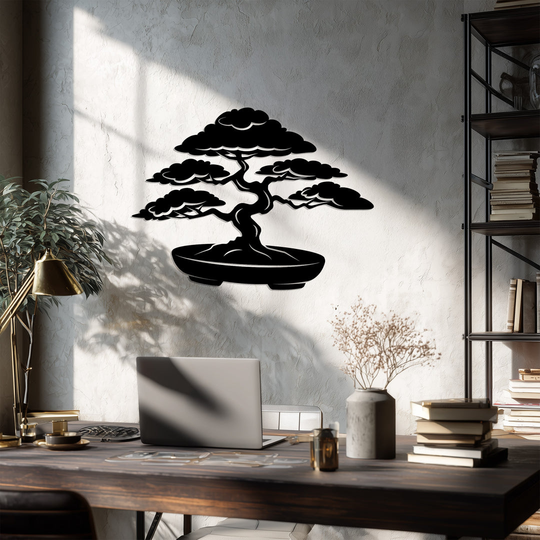 Serene Bonsai Essence – Japanese Tree Metal Wall Art
