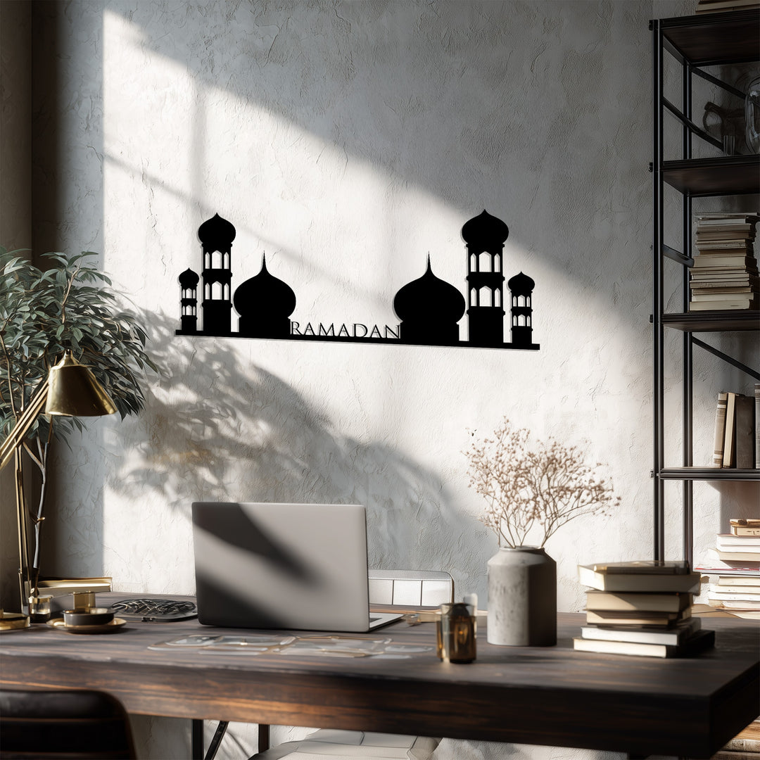 Black metal mosque skyline wall art