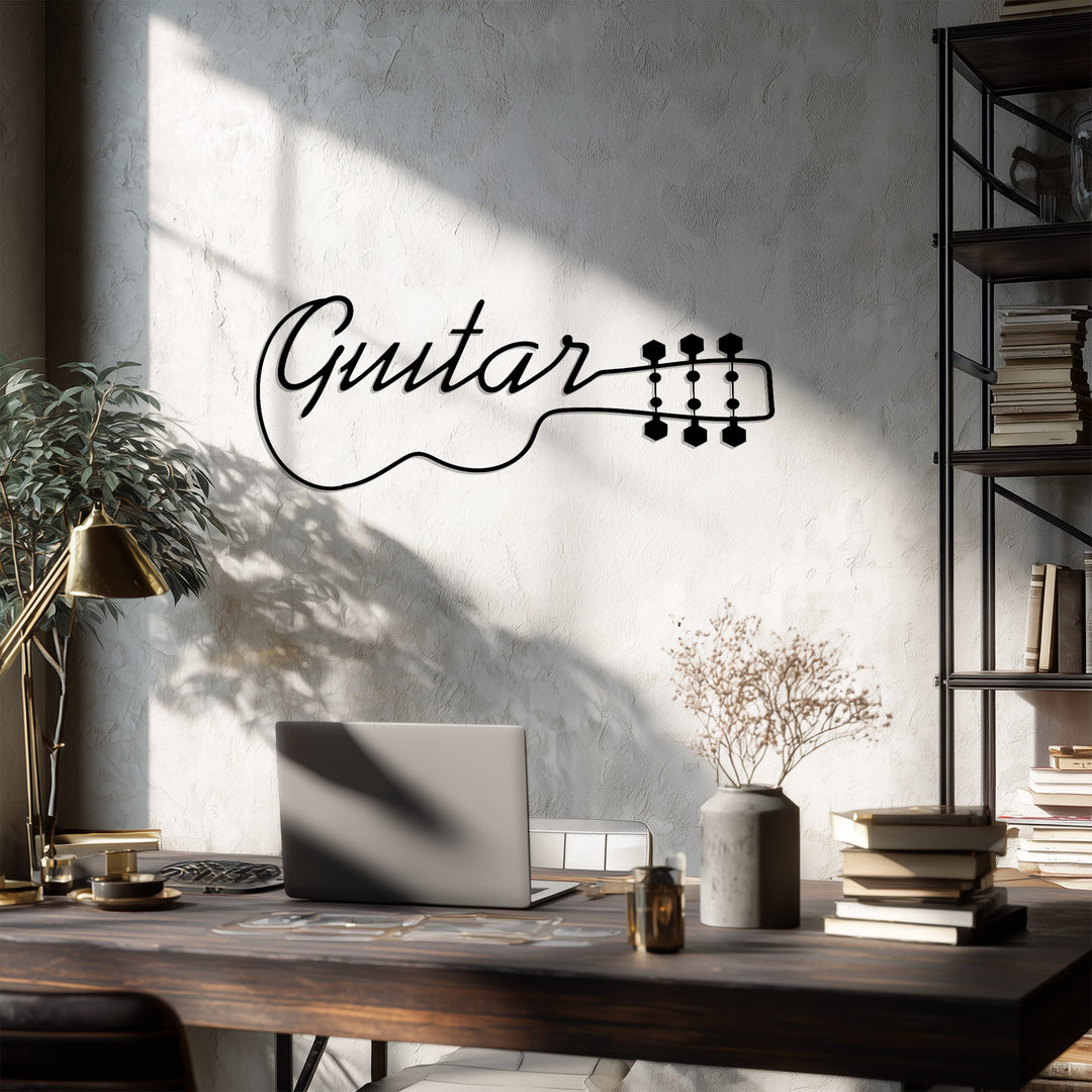 Guitar Word Art Metal Wall Decor – Modern Music-Inspired Design