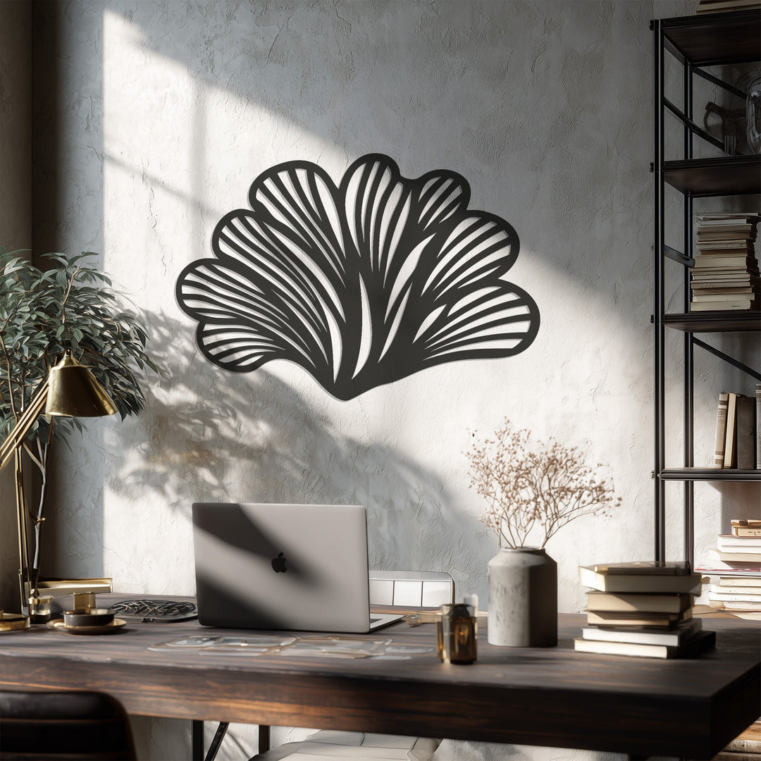 Abstract Leaf Fan Metal Wall Art – Modern Black Botanical Decor