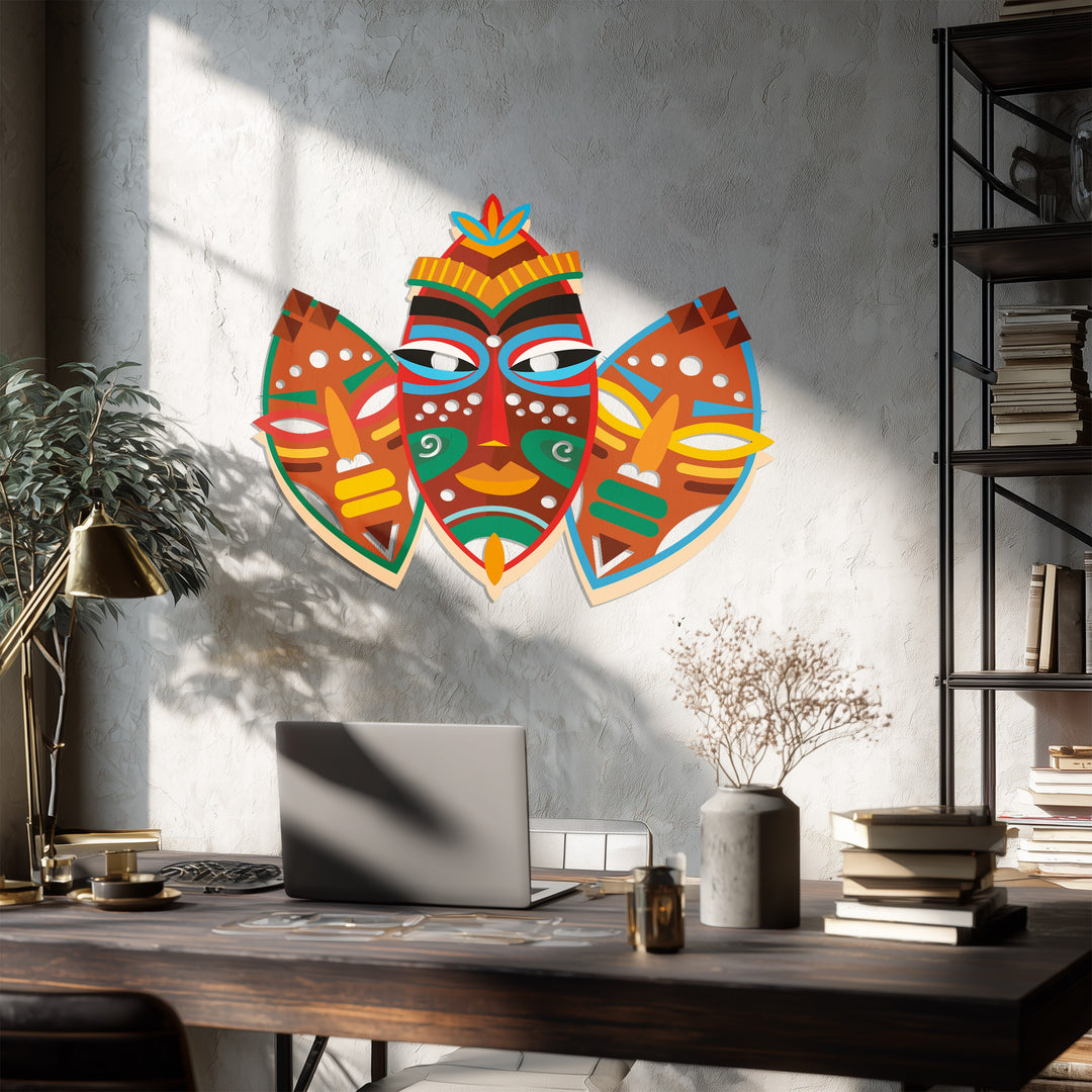 Tribal Mask Metal Wall Art – Colorful African-Inspired Home Decor