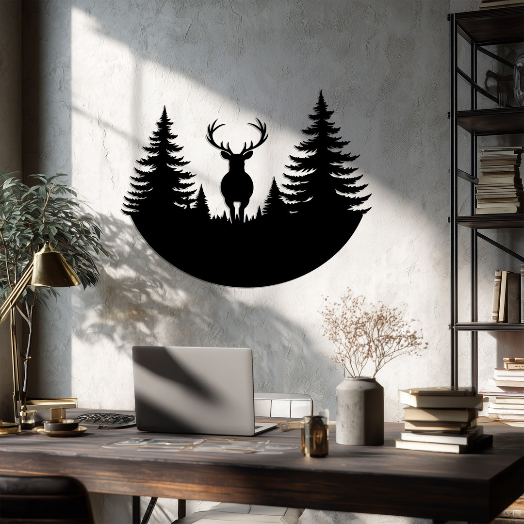 Majestic Deer in Forest Metal Wall Art – Rustic Nature Décor