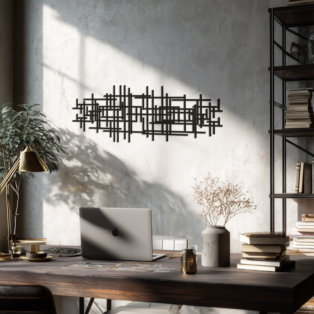 Abstract Geometric Lines Metal Wall Art – Modern Black Wall Decor
