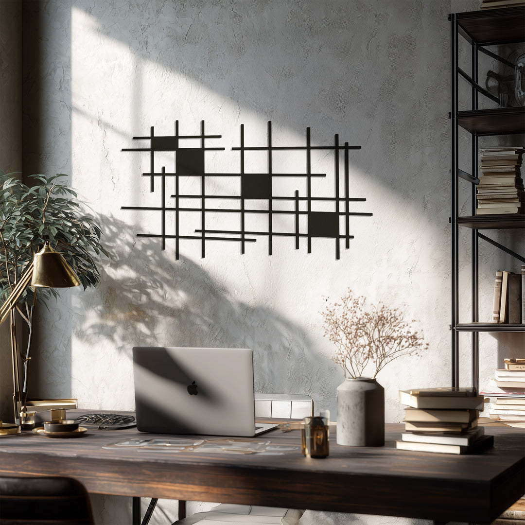 Geometric Grid Wall Art – Modern Metal Wall Decor