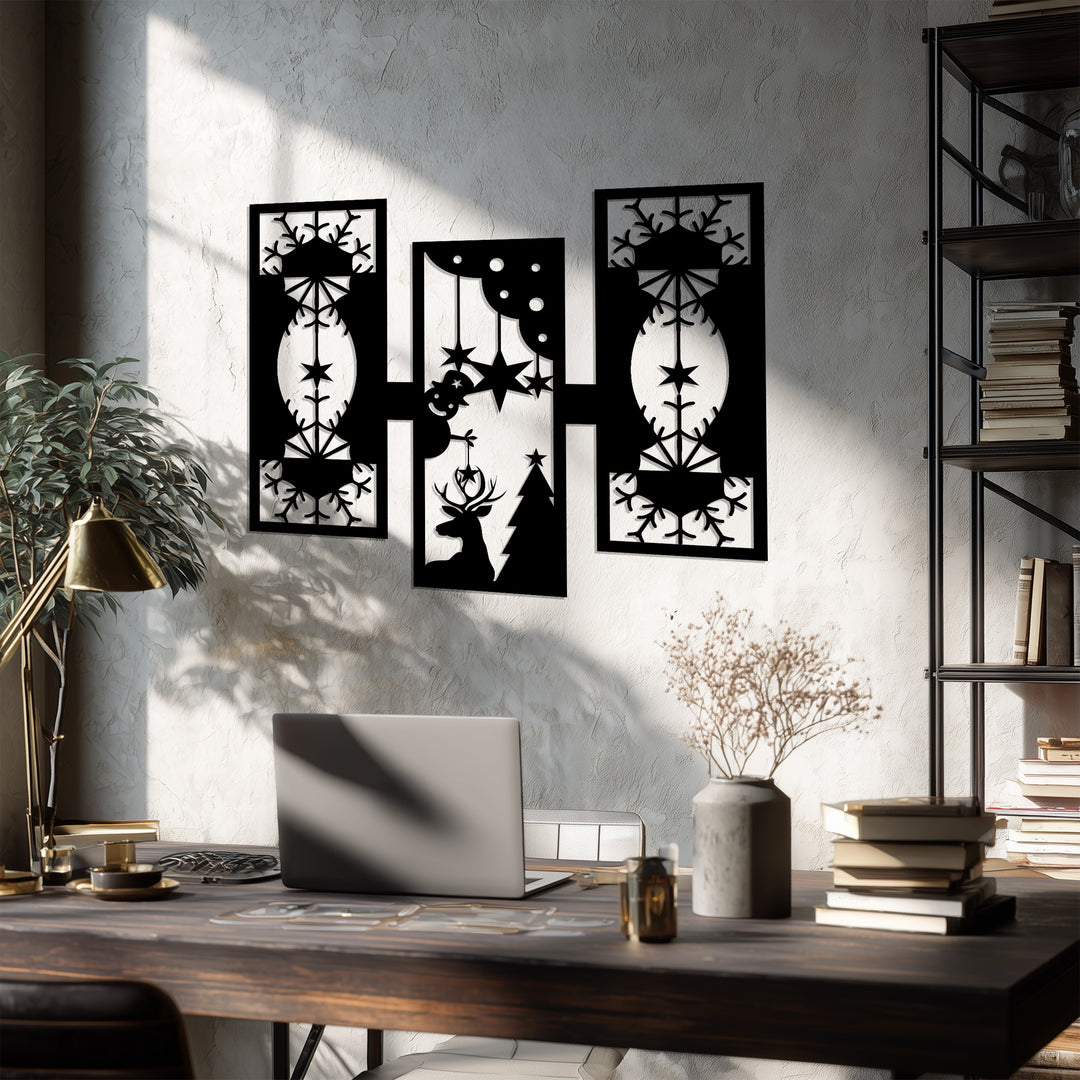 أضواء الرنة - تصميم هندسي لعيد الميلاد فن جداري معدني