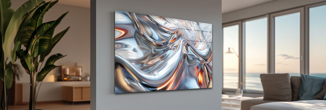 Luminous Steel Drift – Abstract Chrome Silver Glass Wall Art