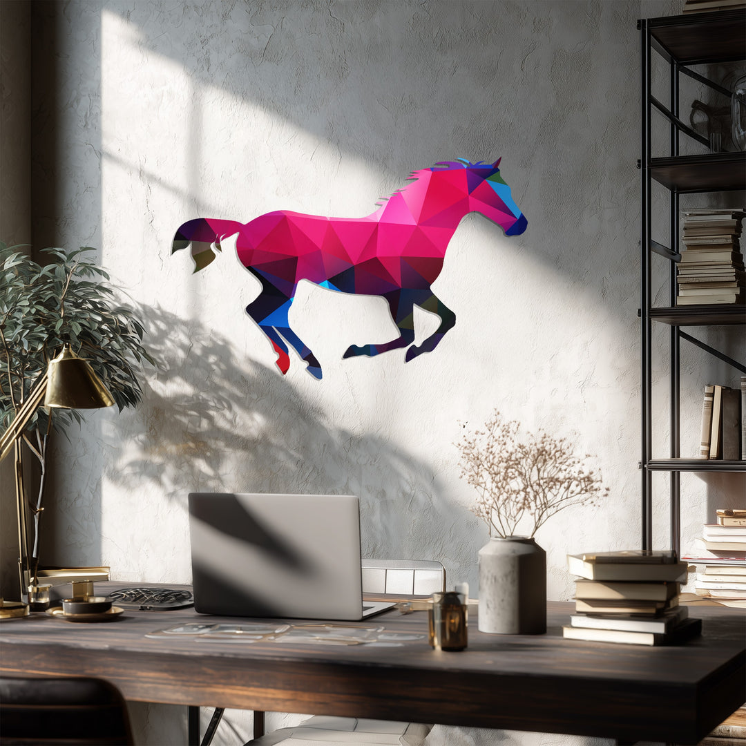 Geometric Running Horse Metal Wall Art – Modern Polygon Animal Wall Decor