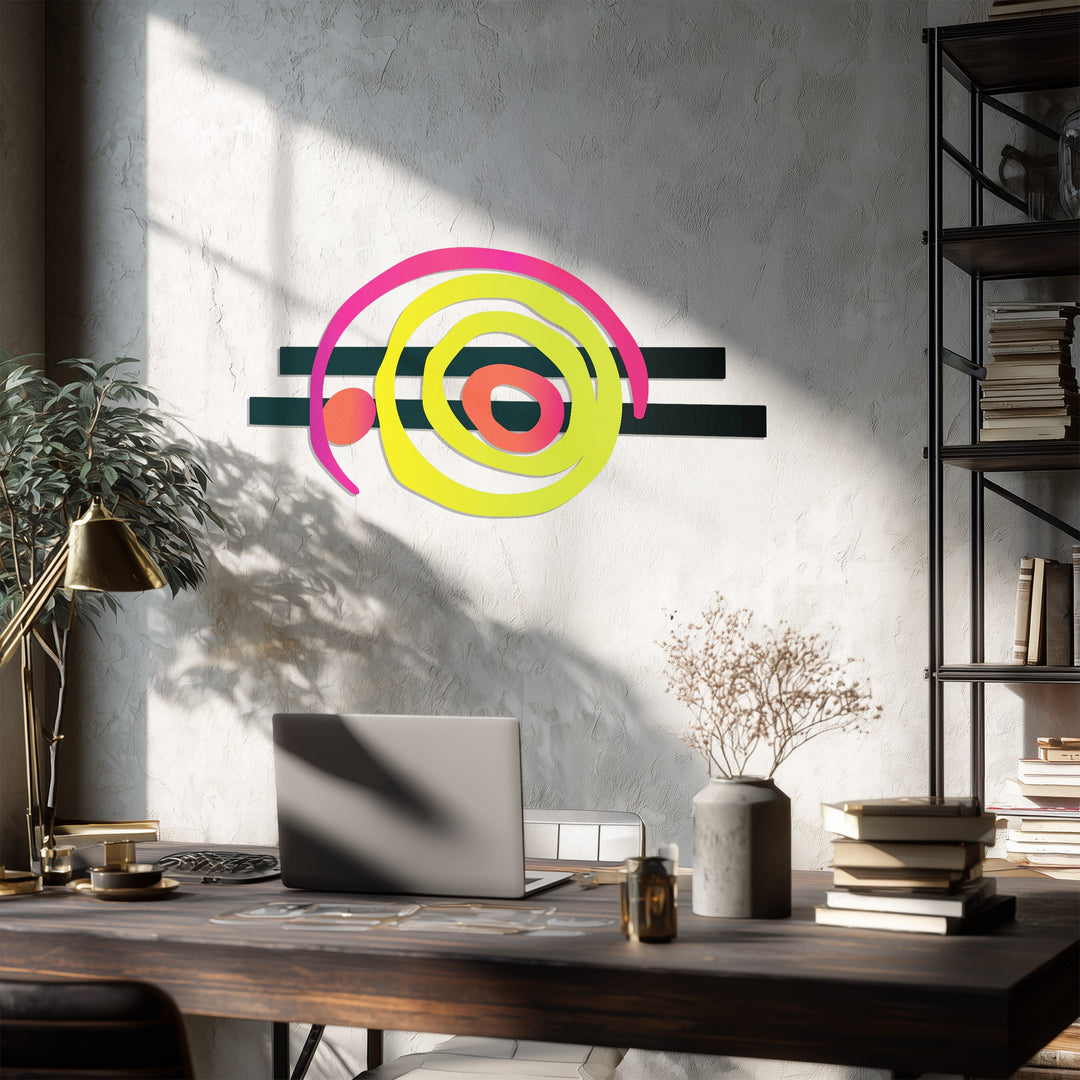 Neon Spiral Metal Wall Art – Modern Abstract Colorful Design