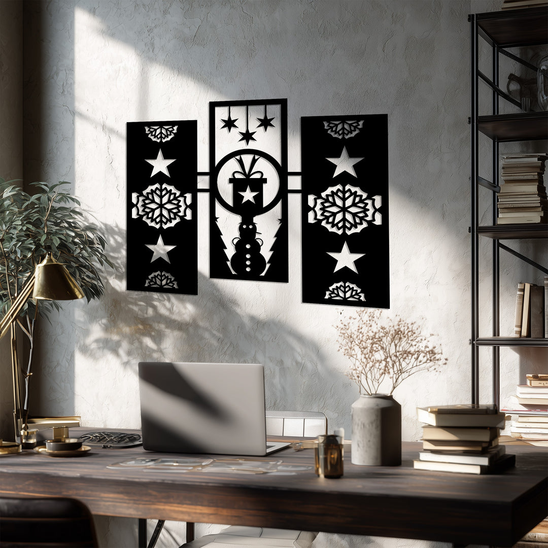 Snowman Gift Star – Christmas Geometric Metal Wall Art