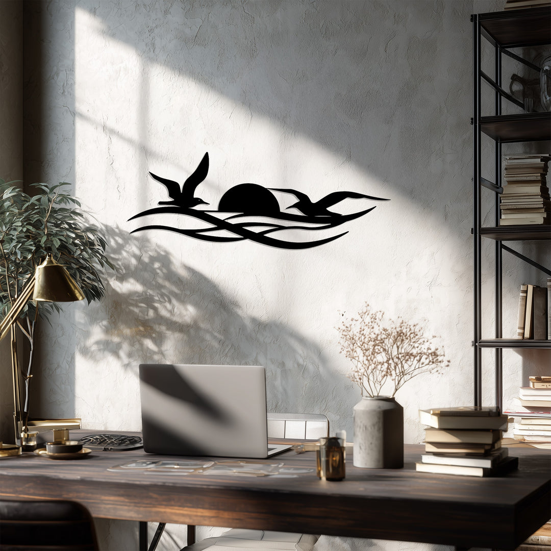 Sunset Birds Metal Wall Art – Modern Coastal Home Décor