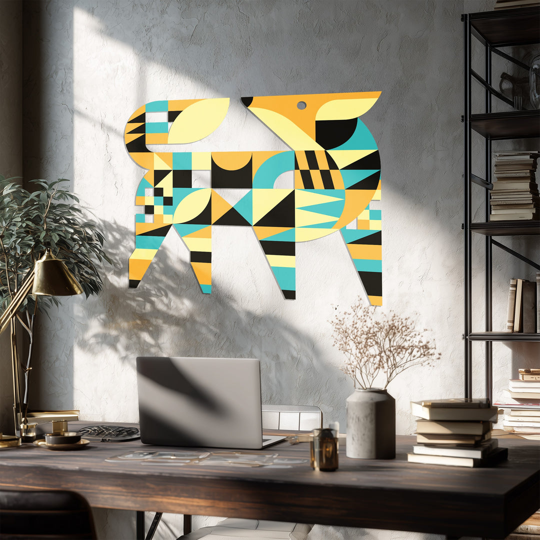 Geometric Fox Metal Wall Art – Colorful Modern Animal Home Decor