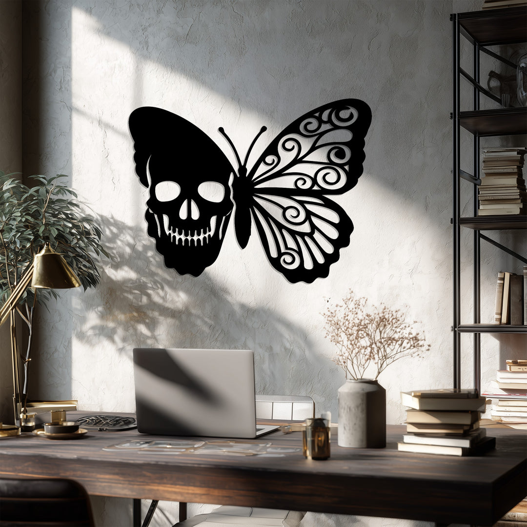 Skull Butterfly Metal Wall Art – Gothic Elegance in Modern Design