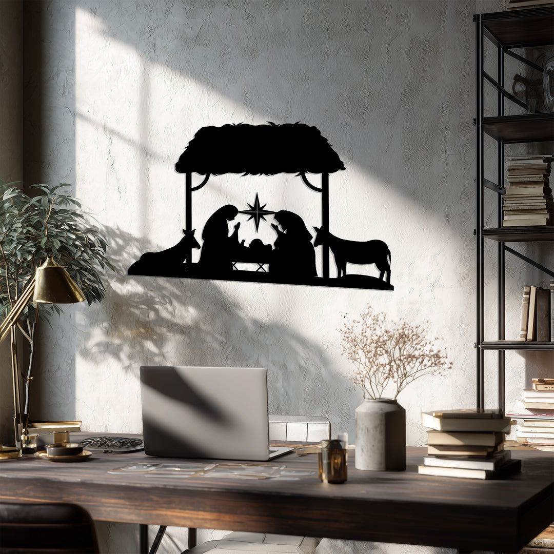 مشهد ميلاد السيد المسيح في ليلة صامتة - عيد الميلاد المجيد للعائلة المقدسة فن جداري معدني