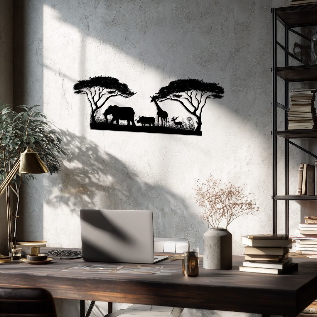 African Safari Silhouette – Wildlife Metal Wall Art