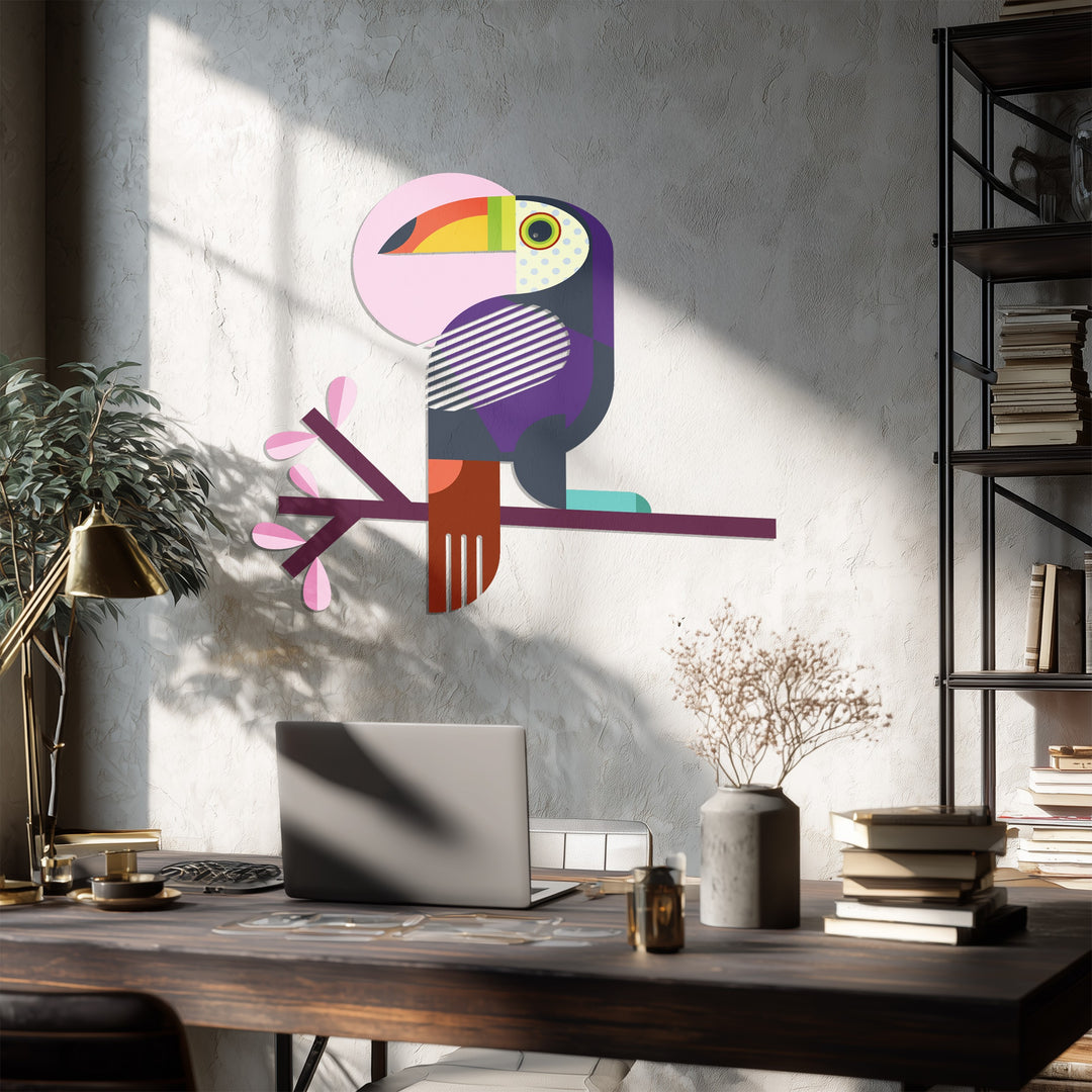 Modern Toucan Metal Wall Art – Colorful Geometric Bird Home Decor