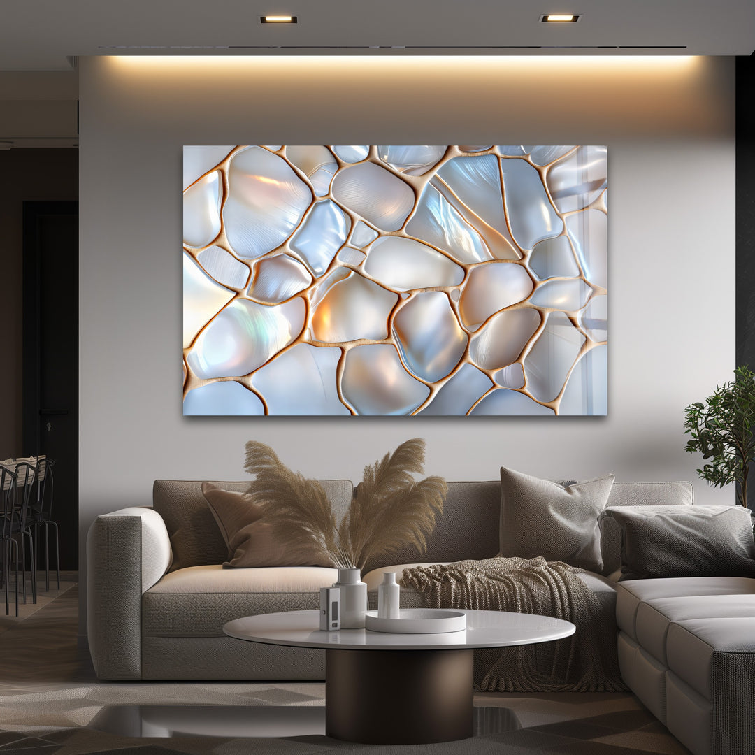 Luminous Stonescape – Iridescent Pebble Glass Wall Art