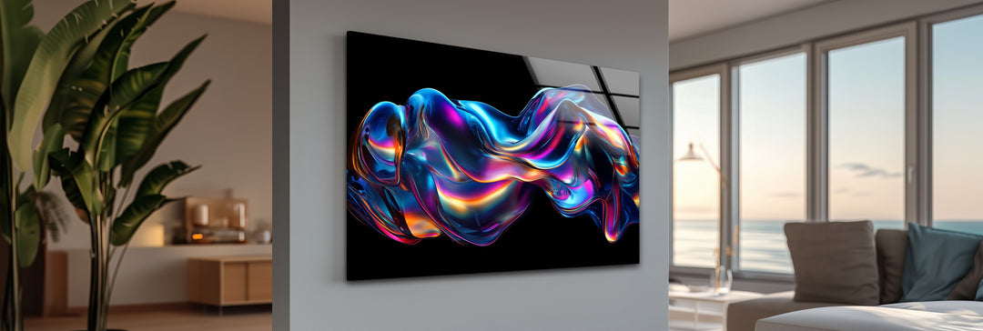 Neon Liquid Pulse – Vibrant Chromatic Flow Glass Wall Art