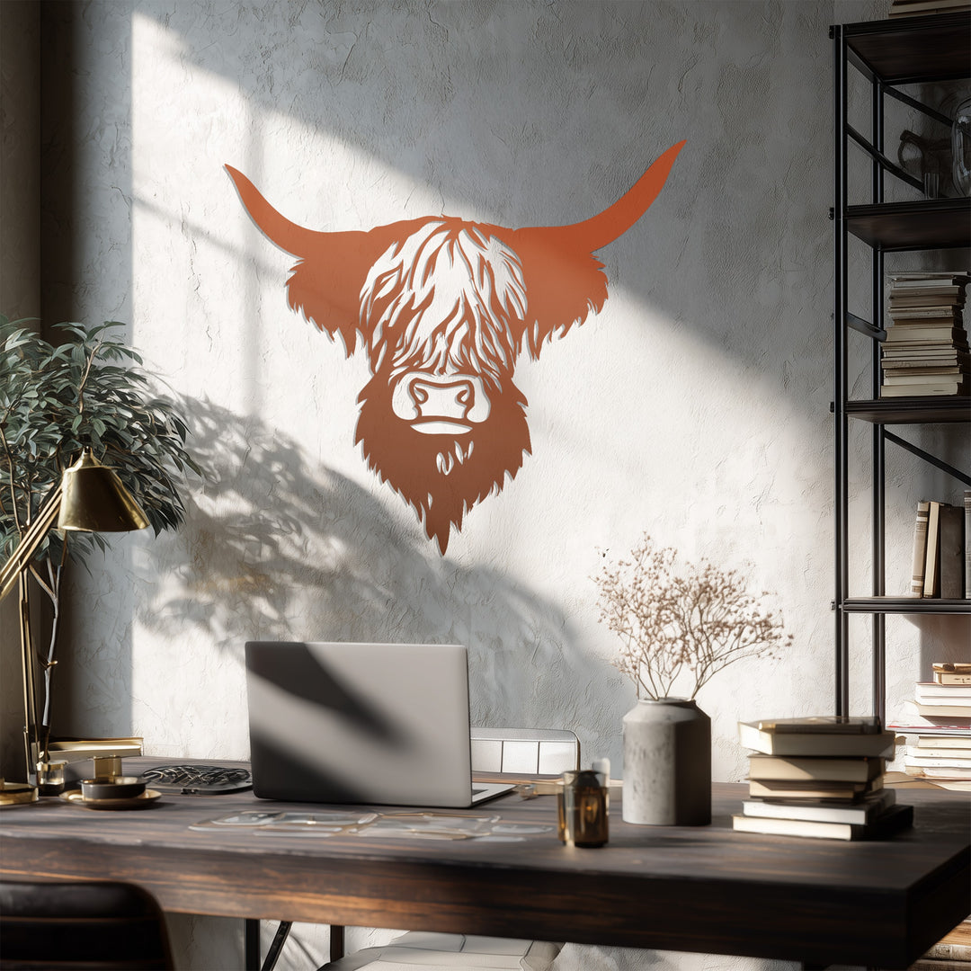 Rustic Highland Cow Metal Wall Art – Farmhouse Animal Silhouette Decor