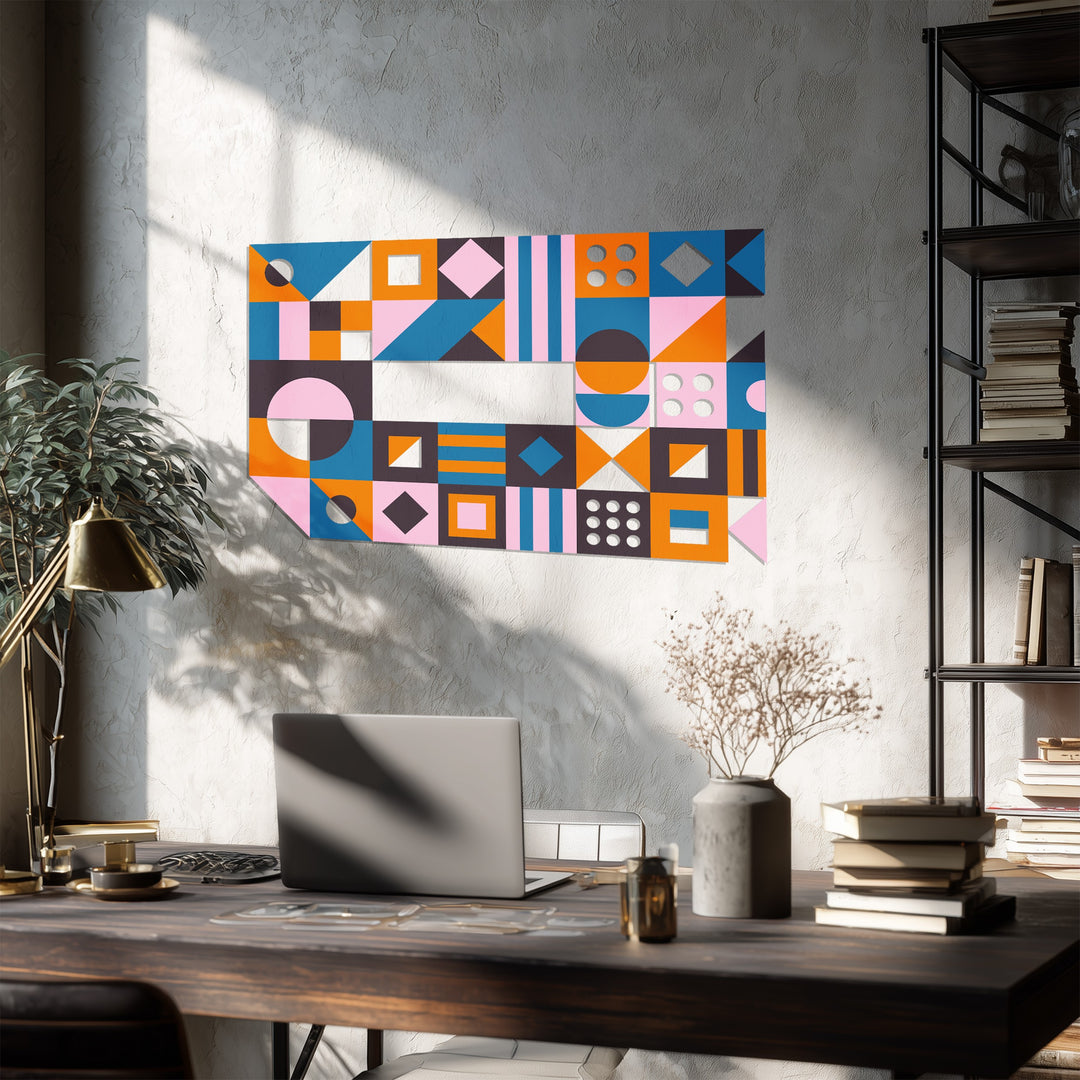Geometric Shapes Metal Wall Art – Colorful Modern Abstract Home Decor
