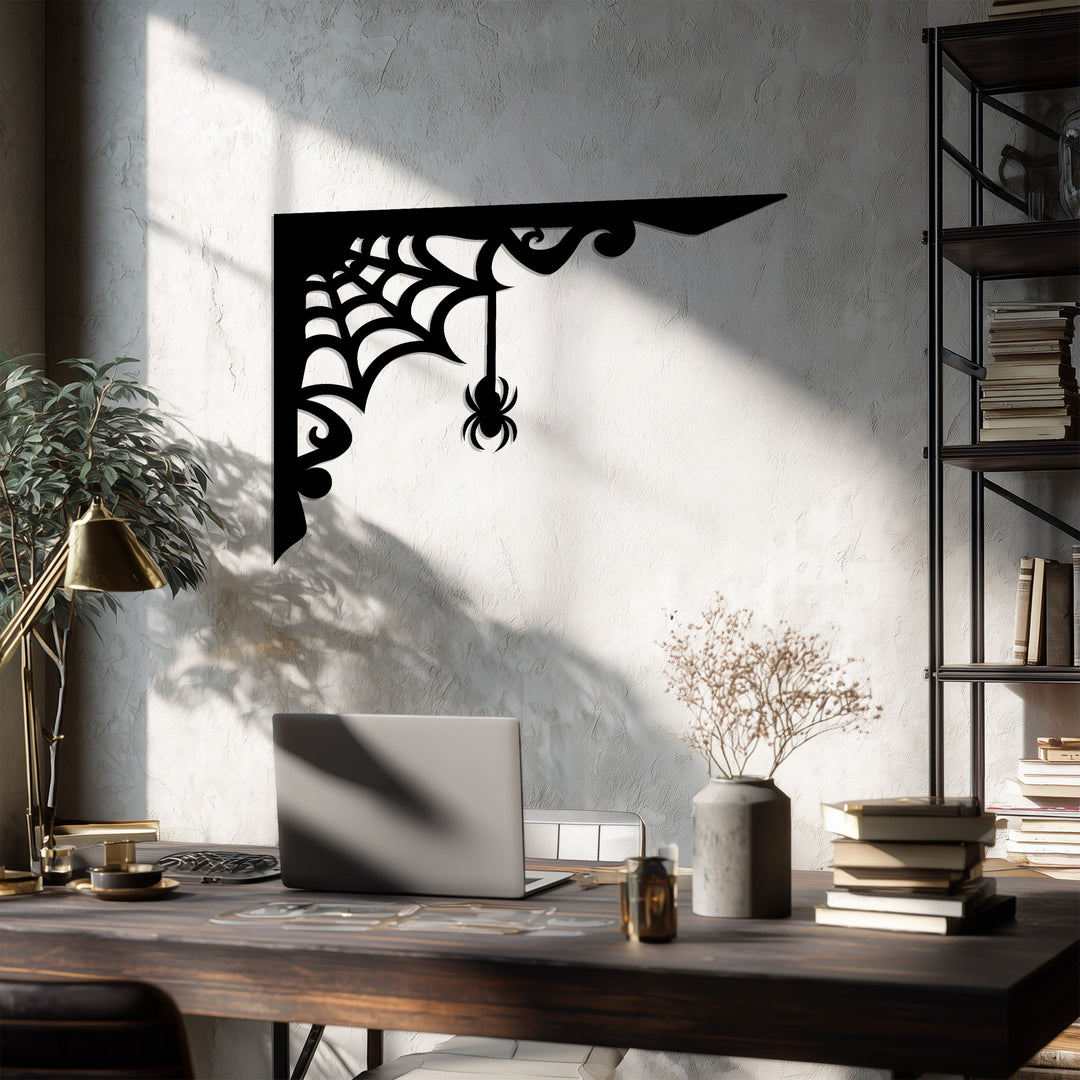 Spider Web Corner – Gothic Spider Metal Wall Art