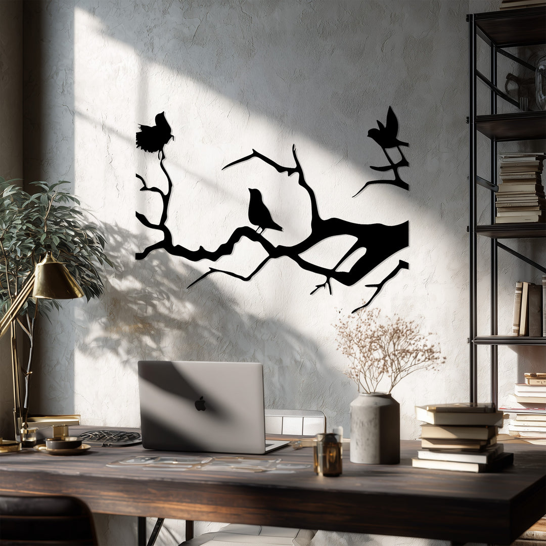 Birds on Branch Metal Wall Art – Nature-Inspired Silhouette