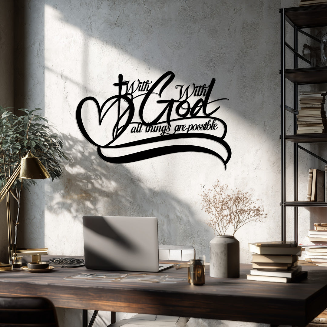 With God All Things Are Possible – Red Christian Metal Wall Art