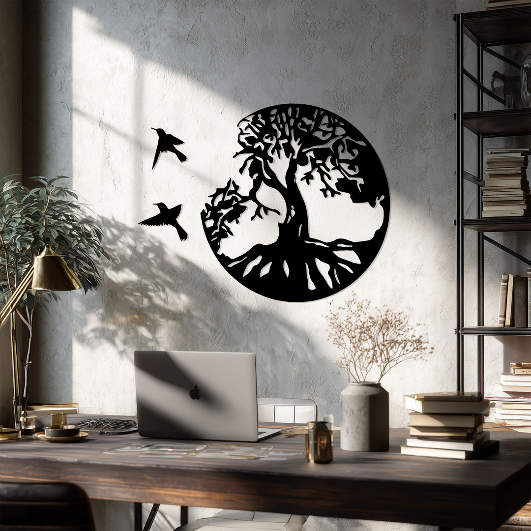 Tree of Life Circle Metal Wall Art – Nature Silhouette Decor