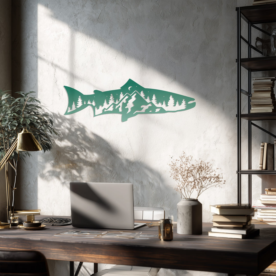 Mountain Trout Metal Wall Art – Nature-Inspired Fishing Decor