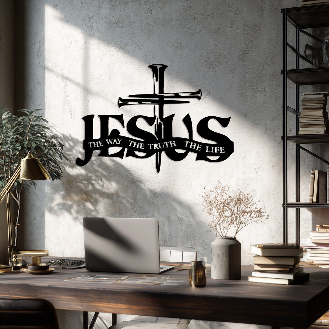 Jesus Cross Metal Wall Art – The Way, The Truth, The Life Christian Decor