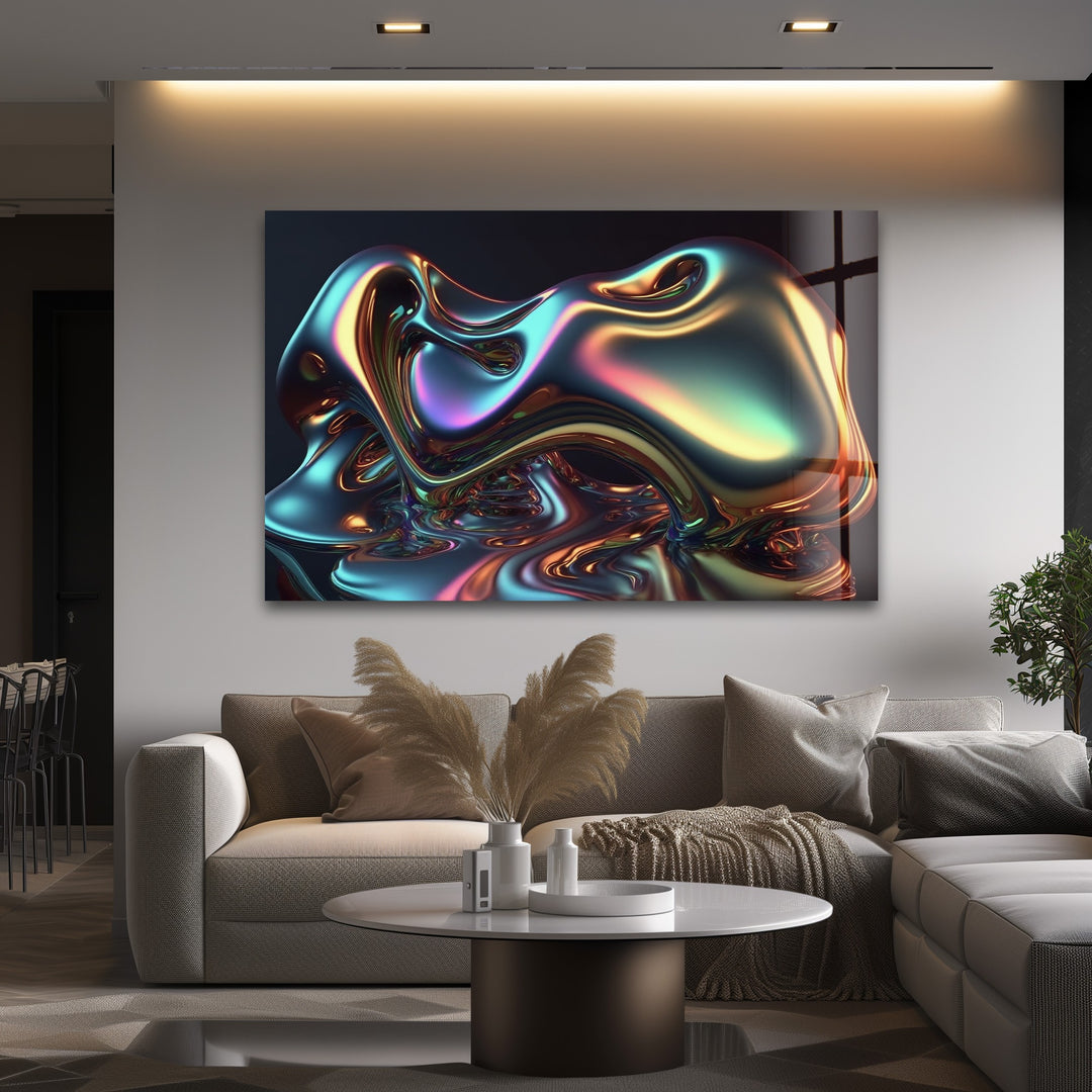 Spectrum Melt Aura – Iridescent Liquid Chrome Glass Wall Art